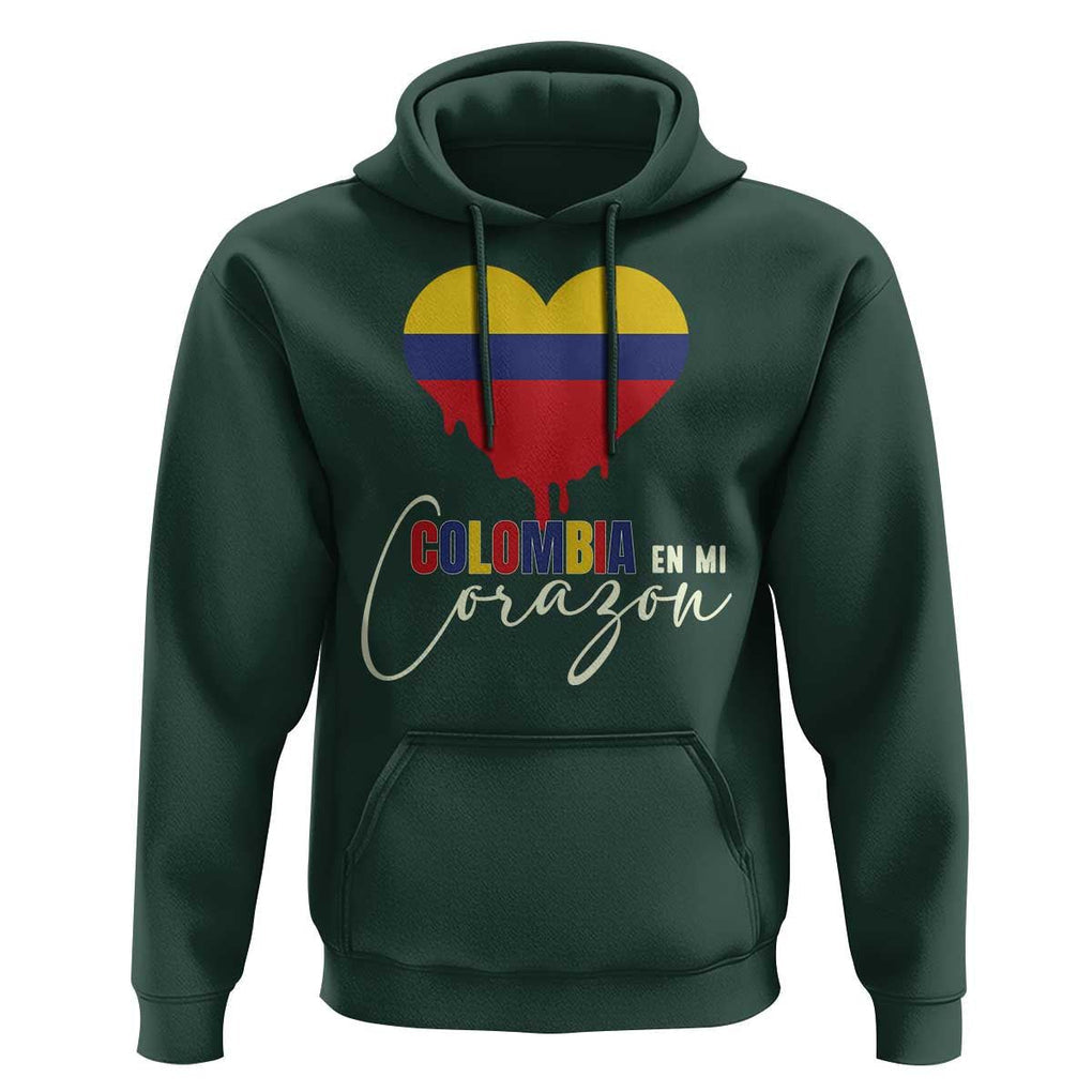 Colombia Pride Hoodie En Mi Coragon Colombian Flag Heart TS02 Dark Forest Green Print Your Wear