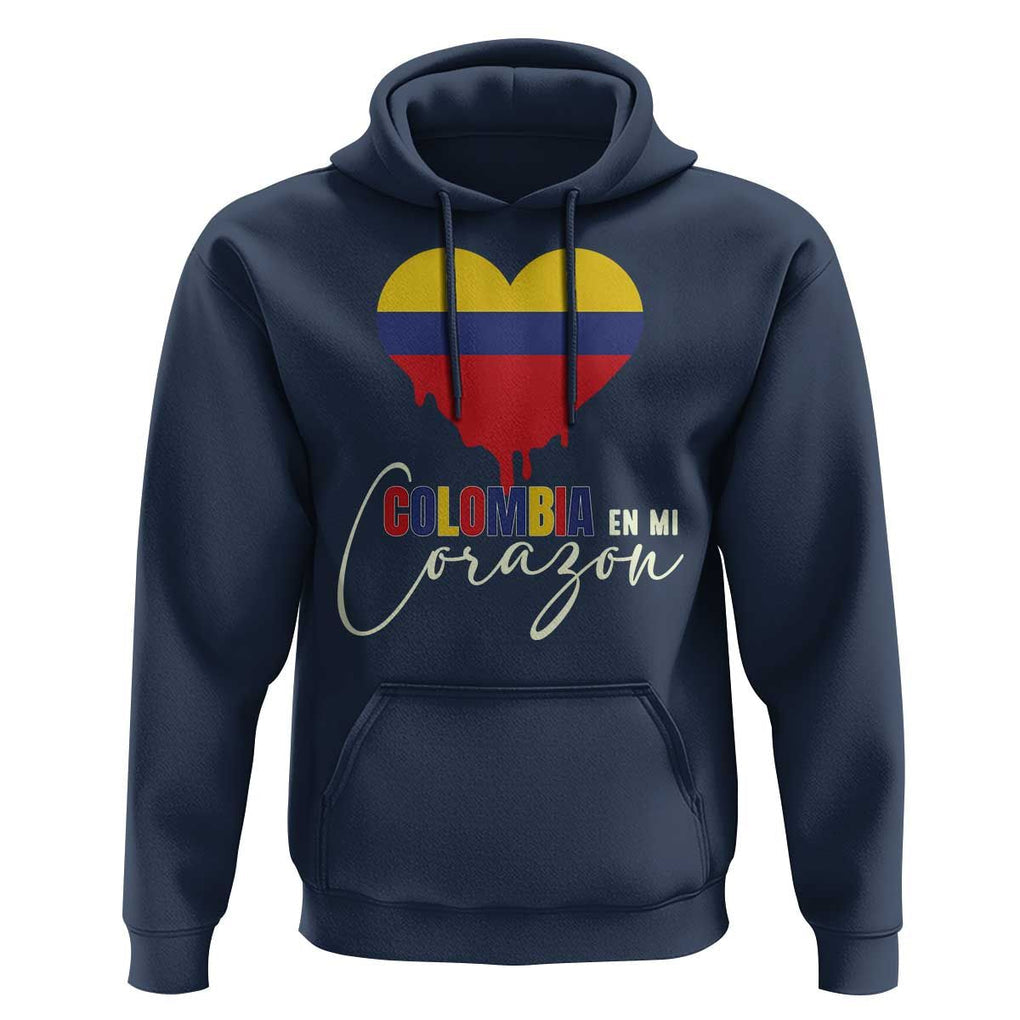 Colombia Pride Hoodie En Mi Coragon Colombian Flag Heart TS02 Navy Print Your Wear