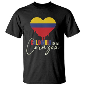 Colombia Pride T Shirt - En Mi Corazon Colombian Flag Heart Heritage Tee TS02 Black Print Your Wear