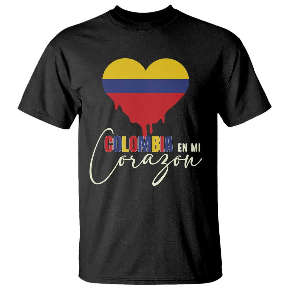 Colombia Pride T Shirt - En Mi Corazon Colombian Flag Heart Heritage Tee TS02 Black Print Your Wear
