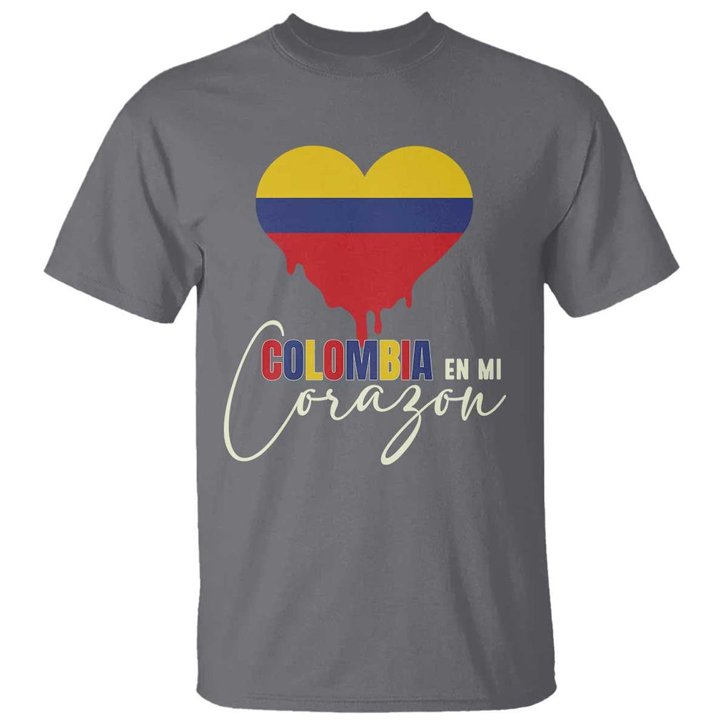 Colombia Pride T Shirt - En Mi Corazon Colombian Flag Heart Heritage Tee TS02 Charcoal Print Your Wear