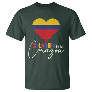 Colombia Pride T Shirt - En Mi Corazon Colombian Flag Heart Heritage Tee TS02 Dark Forest Green Print Your Wear
