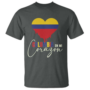 Colombia Pride T Shirt - En Mi Corazon Colombian Flag Heart Heritage Tee TS02 Dark Heather Print Your Wear