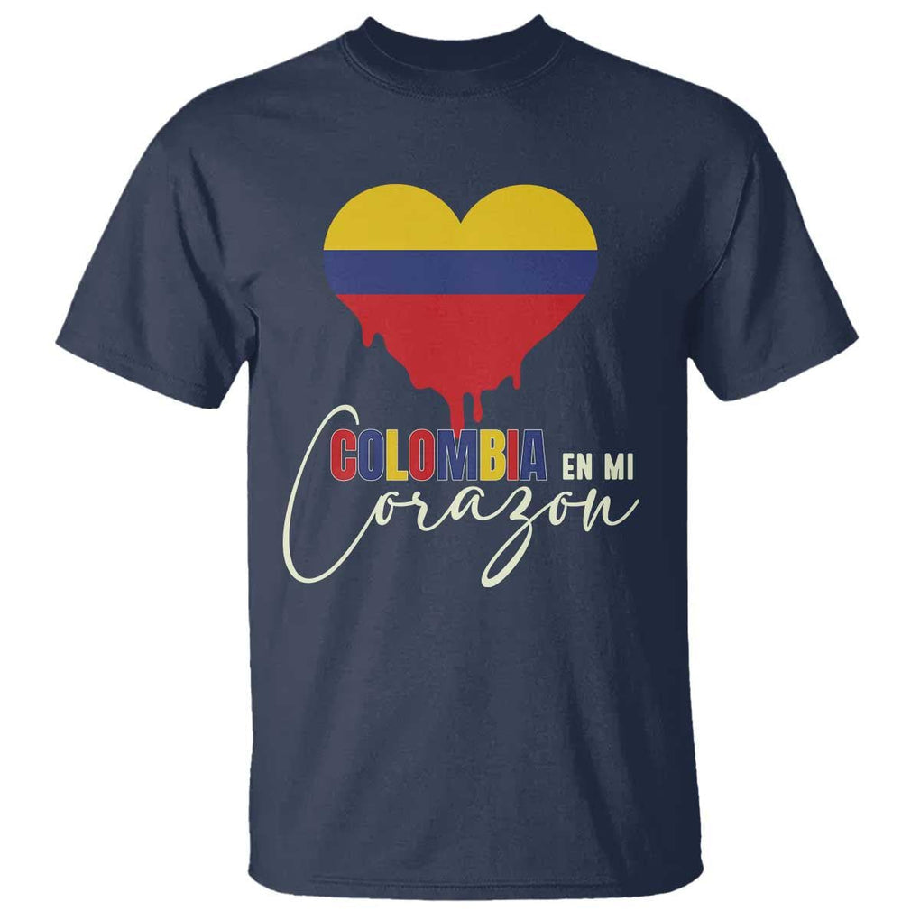 Colombia Pride T Shirt - En Mi Corazon Colombian Flag Heart Heritage Tee TS02 Navy Print Your Wear