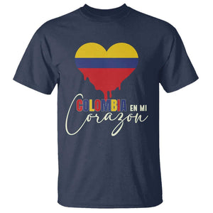 Colombia Pride T Shirt - En Mi Corazon Colombian Flag Heart Heritage Tee TS02 Navy Print Your Wear