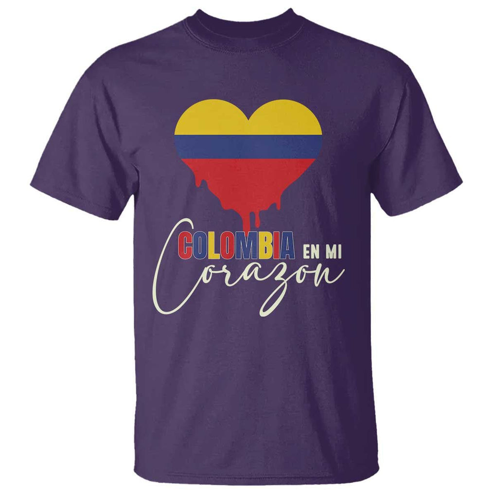 Colombia Pride T Shirt - En Mi Corazon Colombian Flag Heart Heritage Tee TS02 Purple Print Your Wear