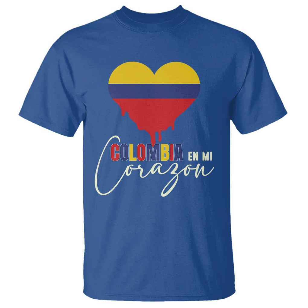 Colombia Pride T Shirt - En Mi Corazon Colombian Flag Heart Heritage Tee TS02 Royal Blue Print Your Wear