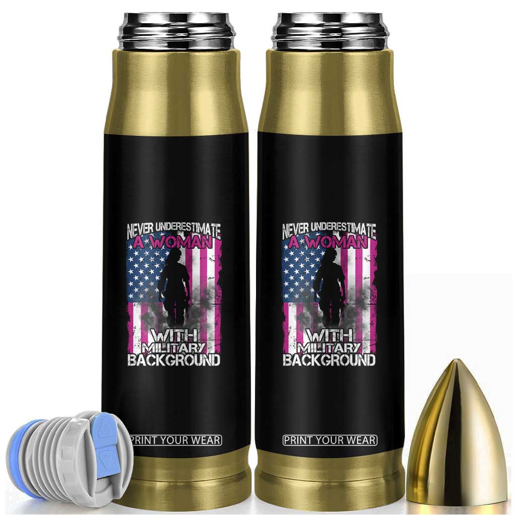Female Veteran Bullet Tumbler Never Underestimate A Woman With Military Background American Flag TS02 Black Print Your Wear