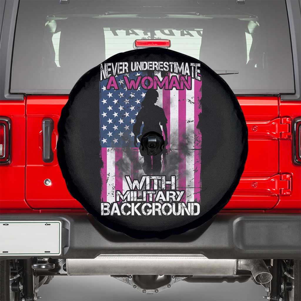 Female Veteran Spare Tire Cover Never Underestimate A Woman With Military Background American Flag TS02 Black Print Your Wear