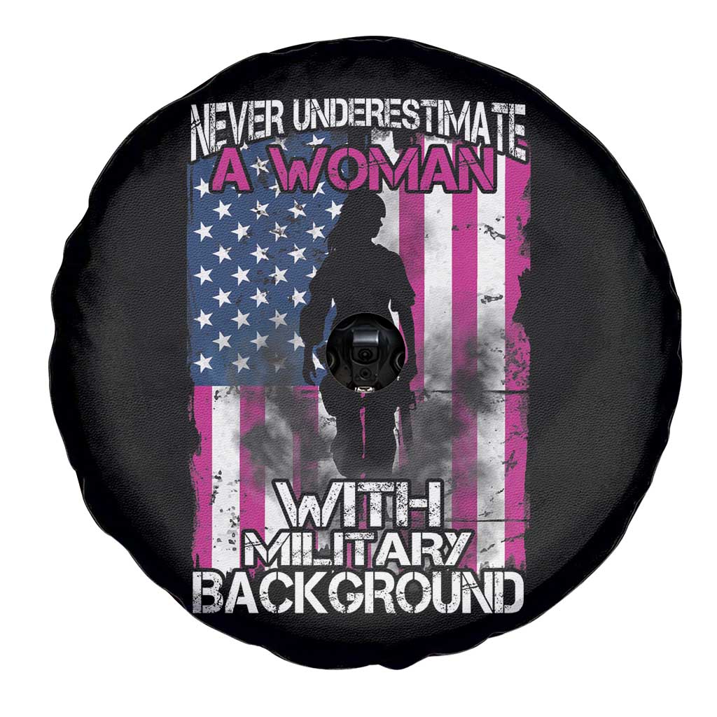 Female Veteran Spare Tire Cover Never Underestimate A Woman With Military Background American Flag TS02 Print Your Wear