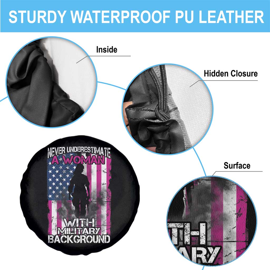 Female Veteran Spare Tire Cover Never Underestimate A Woman With Military Background American Flag TS02 Print Your Wear