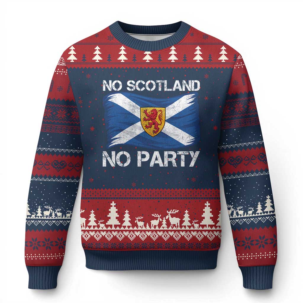 No Scotland No Party Saltire Flag Lion Rampant Crest Ugly Christmas Sweater Game Day Soccer Fans Football Tournament TS02 Navy Red Print Your Wear