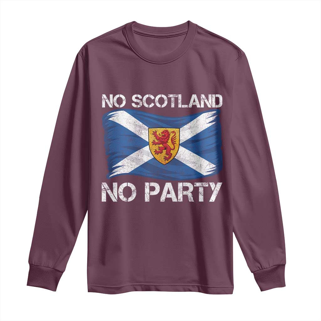 No Scotland No Party Saltire Flag Lion Rampant Crest Long Sleeve Shirt Game Day Soccer Fans Football Tournament
