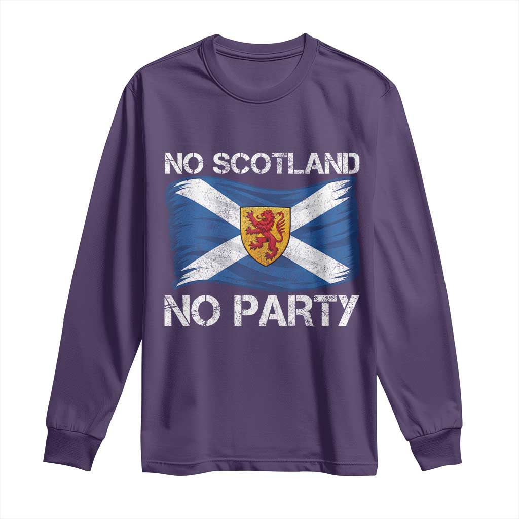 No Scotland No Party Saltire Flag Lion Rampant Crest Long Sleeve Shirt Game Day Soccer Fans Football Tournament