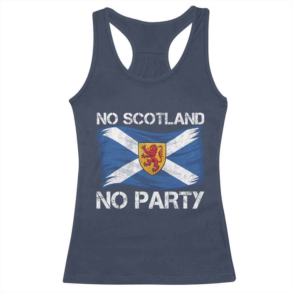 No Scotland No Party Saltire Flag Lion Rampant Crest Racerback Tank Top Game Day Soccer Fans Football Tournament TS02 Navy Print Your Wear