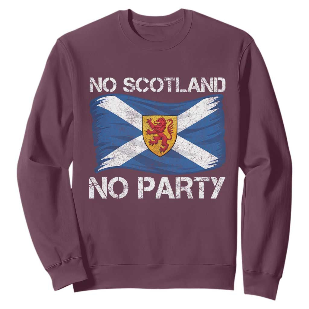 No Scotland No Party Saltire Flag Lion Rampant Crest Sweatshirt Game Day Soccer Fans Football Tournament