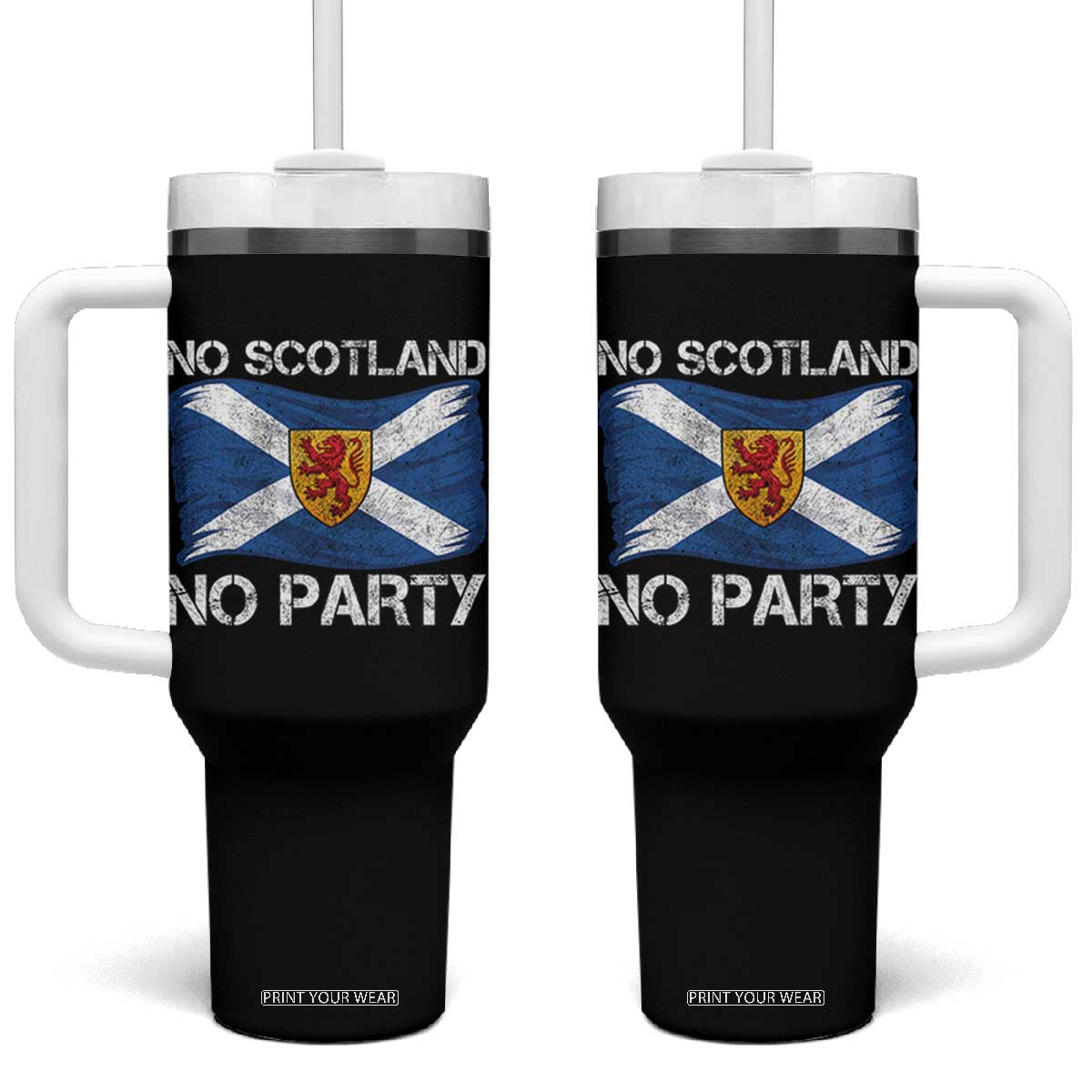 No Scotland No Party Saltire Flag Lion Rampant Crest Tumbler With Handle Game Day Soccer Fans Football Tournament TS02 One Size: 40 oz Black Print Your Wear