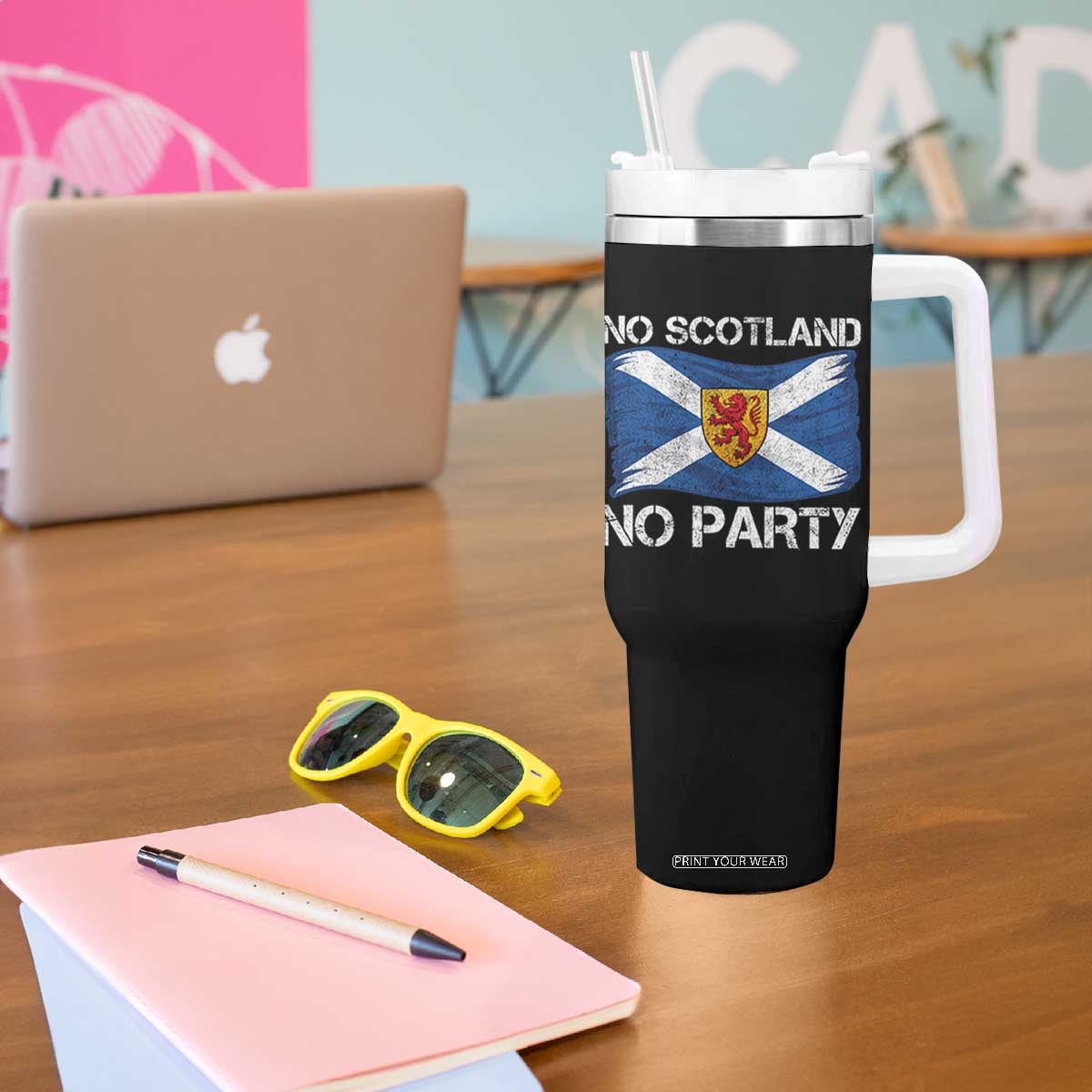 No Scotland No Party Saltire Flag Lion Rampant Crest Tumbler With Handle Game Day Soccer Fans Football Tournament