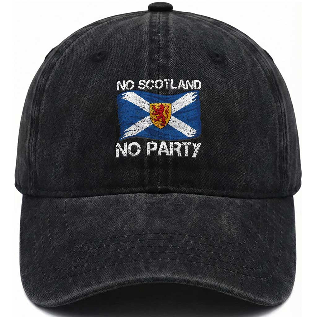No Scotland No Party Saltire Flag Lion Rampant Crest Washed Cotton Baseball Cap Game Day Soccer Fans Football Tournament TS02 Print Your Wear