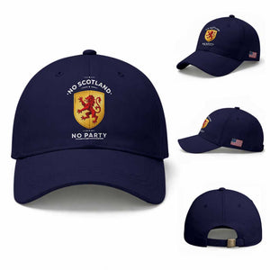 No Scotland No Party Gold Heraldic Shield Red Lion Rampant Baseball Cap Game Day Soccer Fans Football Tournament