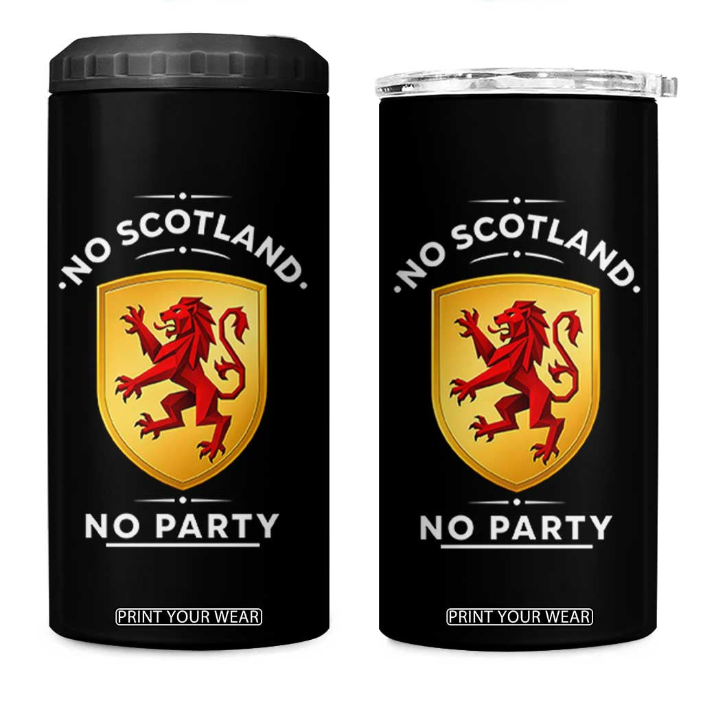 No Scotland No Party Gold Heraldic Shield Red Lion Rampant 4 in 1 Can Cooler Tumbler Game Day Soccer Fans Football Tournament