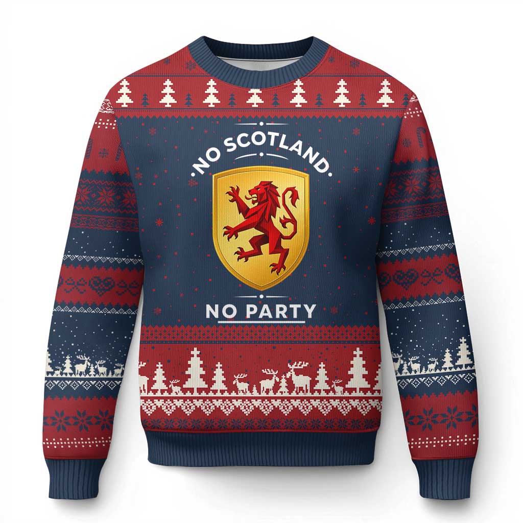 No Scotland No Party Gold Heraldic Shield Red Lion Rampant Ugly Christmas Sweater Game Day Soccer Fans Football Tournament TS02 Navy Red Print Your Wear