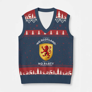 No Scotland No Party Gold Heraldic Shield Red Lion Rampant V-Neck Knit Sweater Vest Game Day Soccer Fans Football Tournament