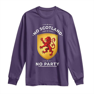 No Scotland No Party Gold Heraldic Shield Red Lion Rampant Long Sleeve Shirt Game Day Soccer Fans Football Tournament