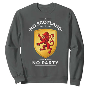 No Scotland No Party Gold Heraldic Shield Red Lion Rampant Sweatshirt Game Day Soccer Fans Football Tournament