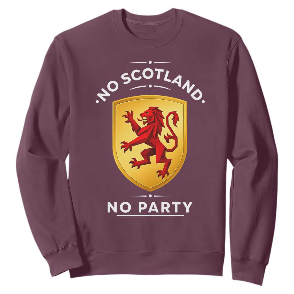 No Scotland No Party Gold Heraldic Shield Red Lion Rampant Sweatshirt Game Day Soccer Fans Football Tournament