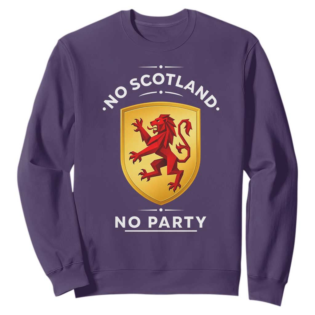No Scotland No Party Gold Heraldic Shield Red Lion Rampant Sweatshirt Game Day Soccer Fans Football Tournament