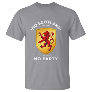 No Scotland No Party Gold Heraldic Shield Red Lion Rampant T Shirt Game Day Soccer Fans Football Tournament