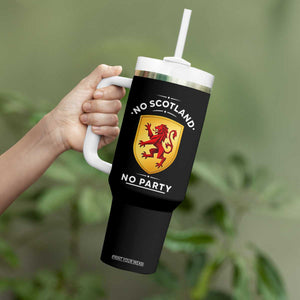 No Scotland No Party Gold Heraldic Shield Red Lion Rampant Tumbler With Handle Game Day Soccer Fans Football Tournament