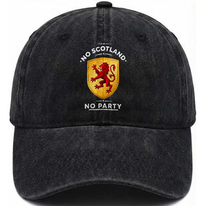 No Scotland No Party Gold Heraldic Shield Red Lion Rampant Washed Cotton Baseball Cap Game Day Soccer Fans Football Tournament