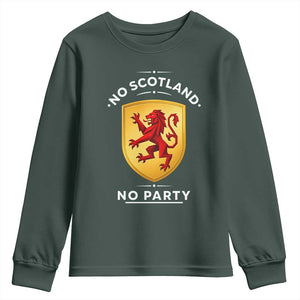 No Scotland No Party Gold Heraldic Shield Red Lion Rampant Youth Sweatshirt Game Day Soccer Fans Football Tournament