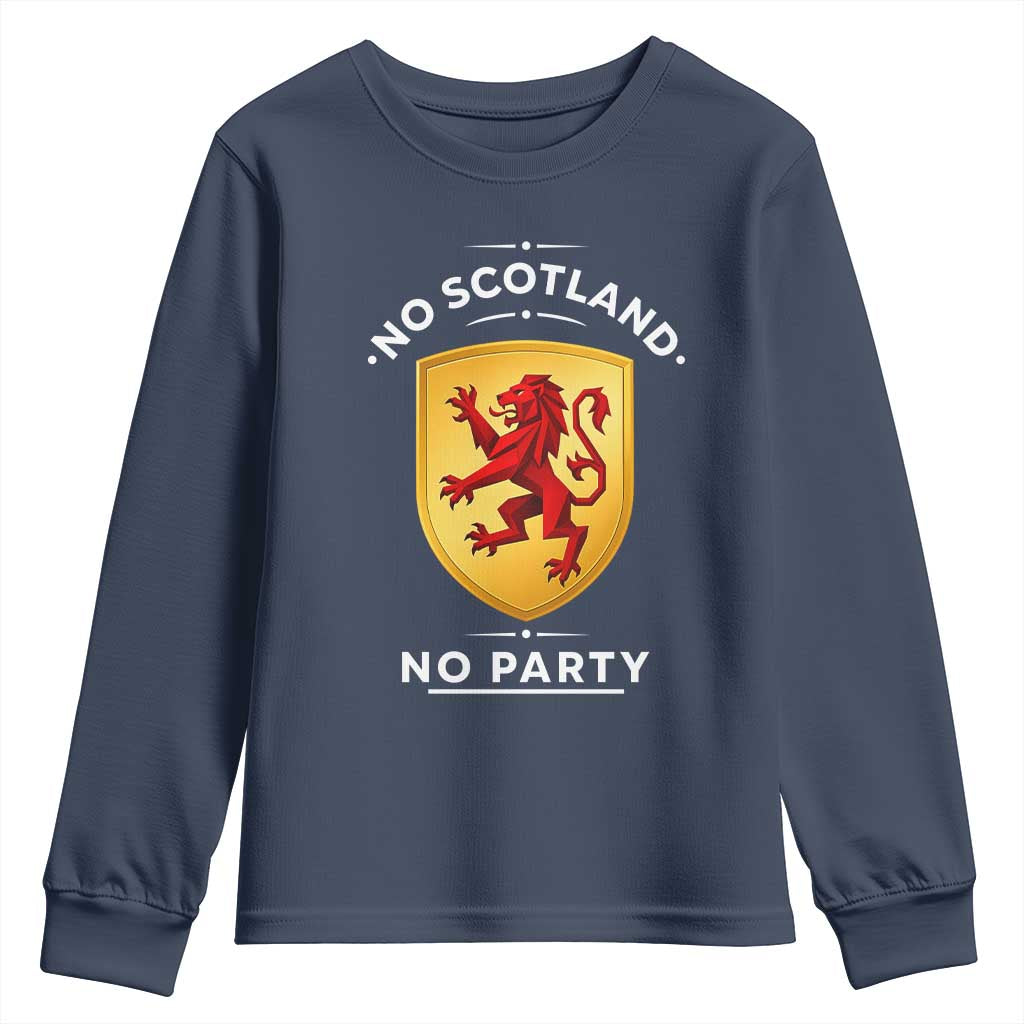 No Scotland No Party Gold Heraldic Shield Red Lion Rampant Youth Sweatshirt Game Day Soccer Fans Football Tournament TS02 Navy Print Your Wear