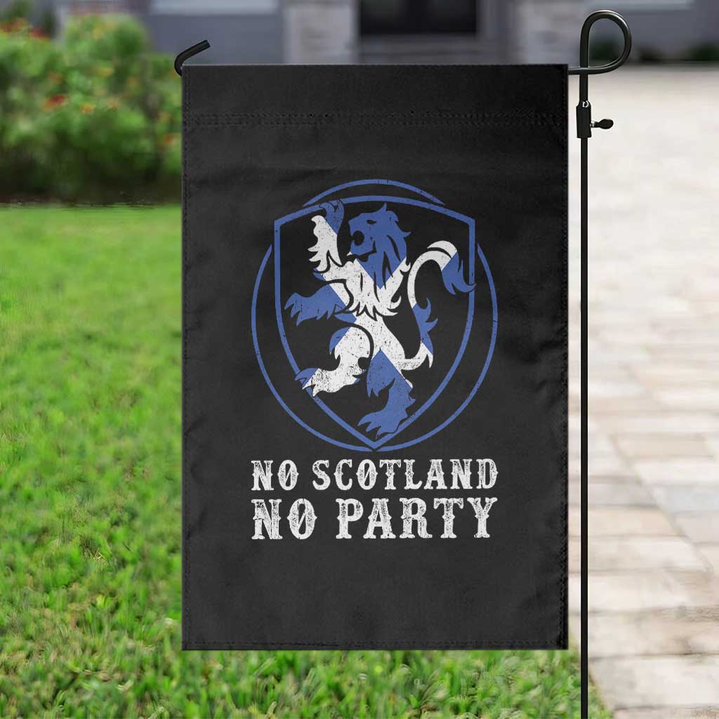No Scotland No Party Distressed Shield Saltire Cross Garden Flag Vintage Football Fans Game Day