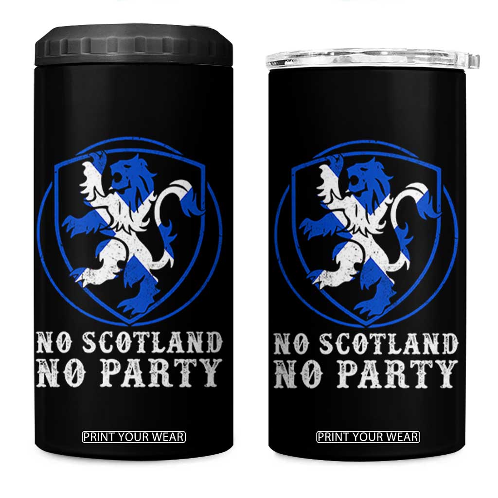 No Scotland No Party Distressed Shield Saltire Cross 4 in 1 Can Cooler Tumbler Vintage Football Fans Game Day