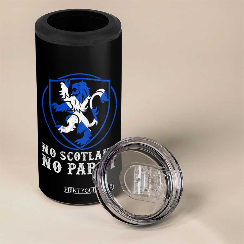 No Scotland No Party Distressed Shield Saltire Cross 4 in 1 Can Cooler Tumbler Vintage Football Fans Game Day