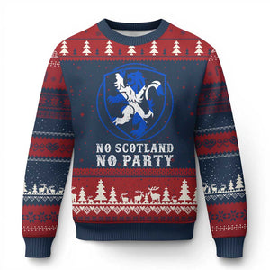 No Scotland No Party Distressed Shield Saltire Cross Ugly Christmas Sweater Vintage Football Fans Game Day