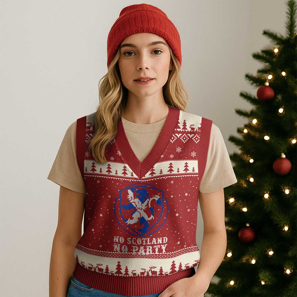 No Scotland No Party Distressed Shield Saltire Cross V-Neck Knit Sweater Vest Vintage Football Fans Game Day