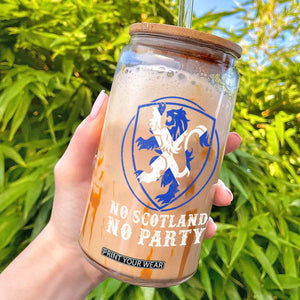 No Scotland No Party Distressed Shield Saltire Cross Glass Can Vintage Football Fans Game Day