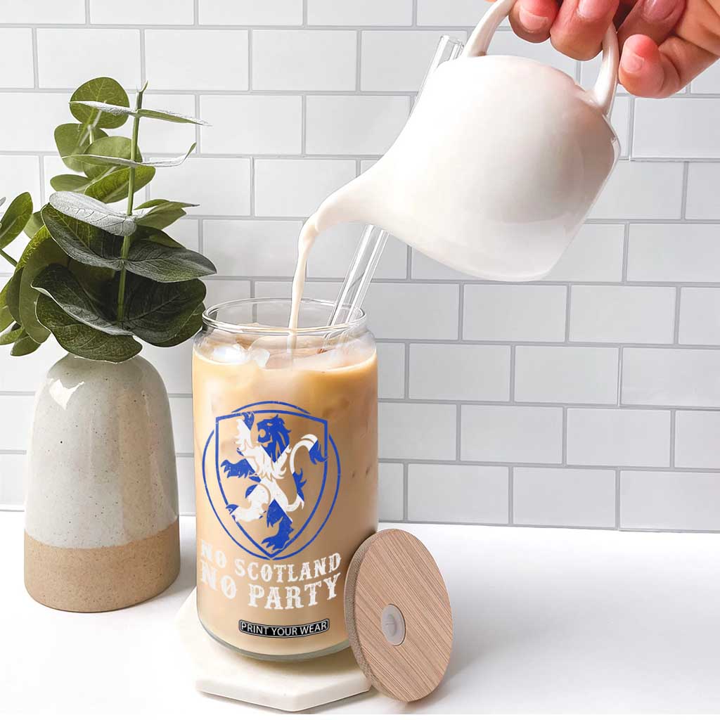 No Scotland No Party Distressed Shield Saltire Cross Glass Can Vintage Football Fans Game Day