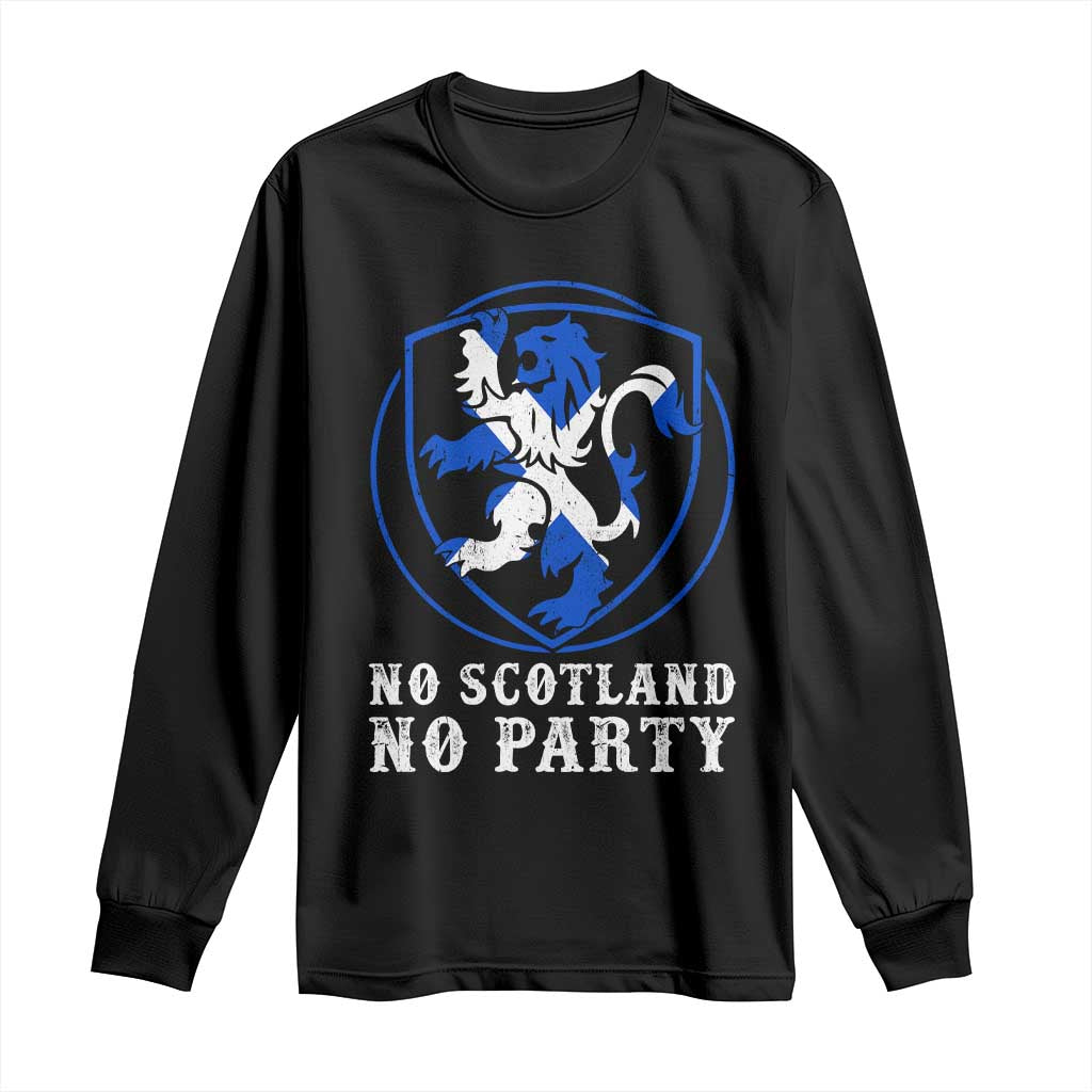 No Scotland No Party Distressed Shield Saltire Cross Long Sleeve Shirt Vintage Football Fans Game Day