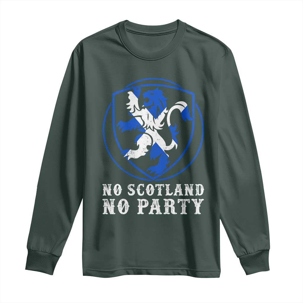 No Scotland No Party Distressed Shield Saltire Cross Long Sleeve Shirt Vintage Football Fans Game Day