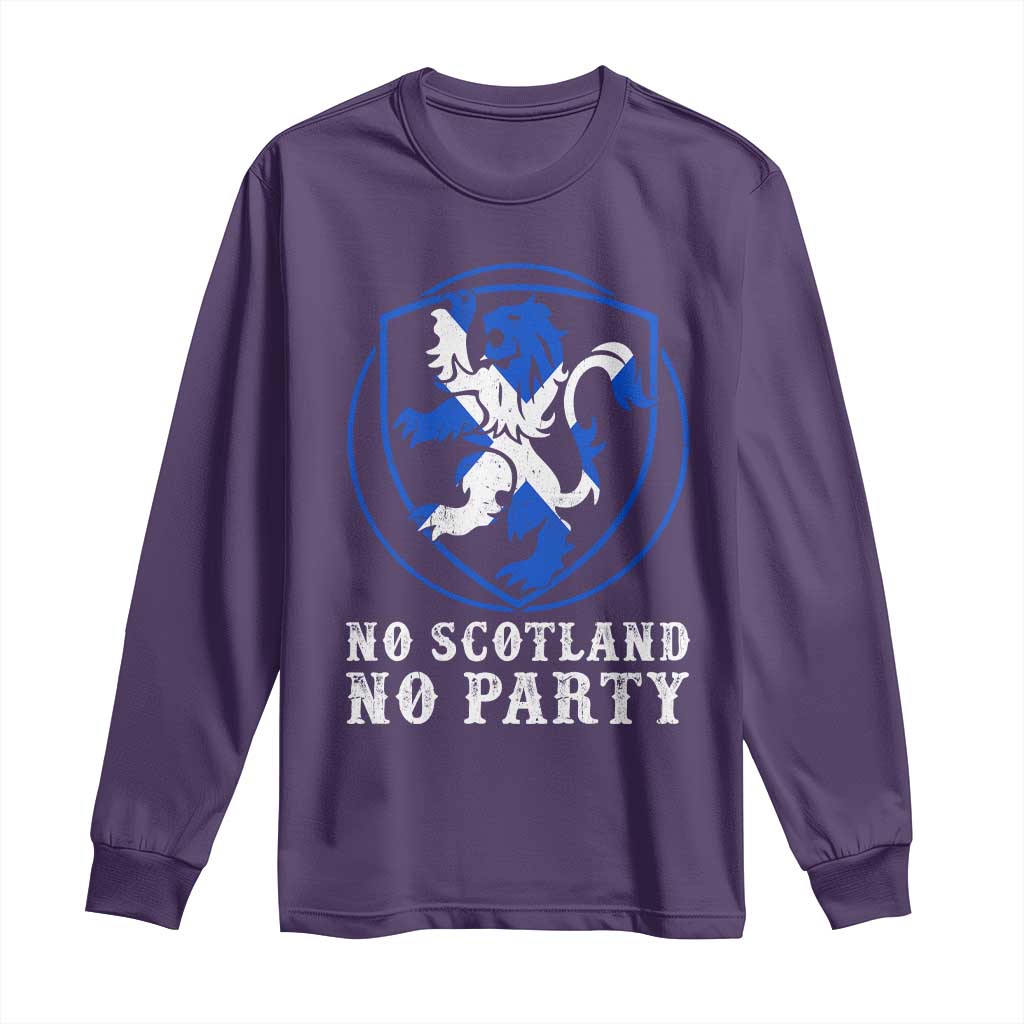 No Scotland No Party Distressed Shield Saltire Cross Long Sleeve Shirt Vintage Football Fans Game Day