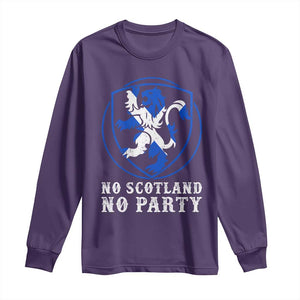 No Scotland No Party Distressed Shield Saltire Cross Long Sleeve Shirt Vintage Football Fans Game Day