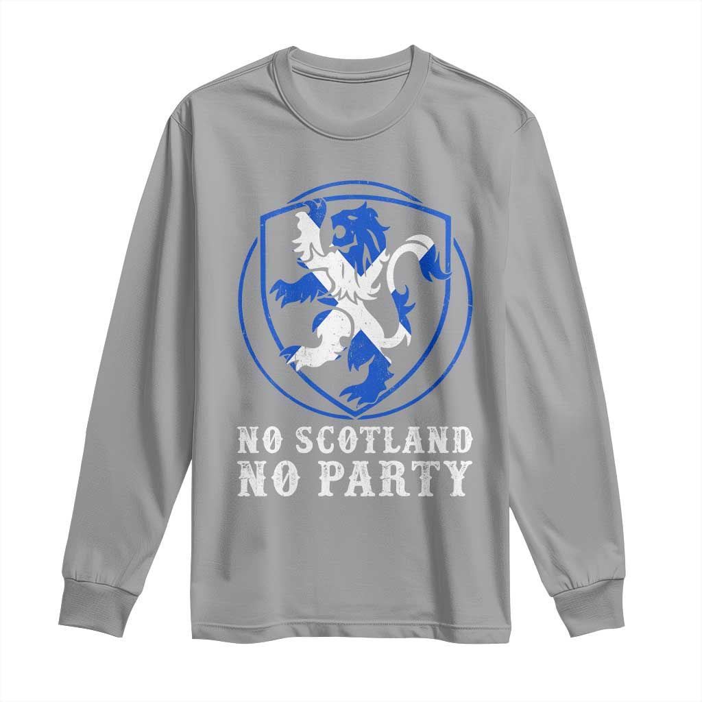No Scotland No Party Distressed Shield Saltire Cross Long Sleeve Shirt Vintage Football Fans Game Day