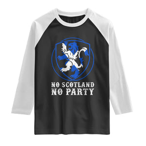No Scotland No Party Distressed Shield Saltire Cross Raglan Shirt Vintage Football Fans Game Day