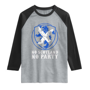 No Scotland No Party Distressed Shield Saltire Cross Raglan Shirt Vintage Football Fans Game Day